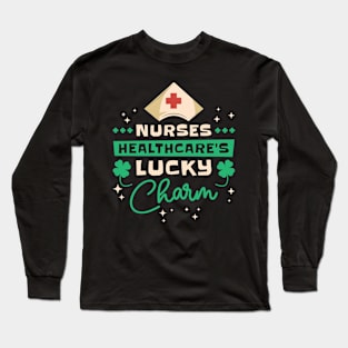 St. Patrick's Day Nurse Healthcare Clover Lucky Charm Long Sleeve T-Shirt